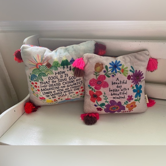 NATURAL LIFE Set of 2 Inspirational Pillows with Tassel Pom Pom Accents - Picture 1 of 8